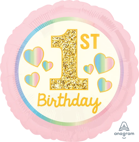 1st Birthday Pink Round Foil Balloon (18")