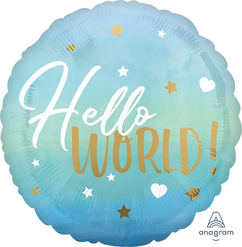 Hello World Blue Baby Boy Foil Balloon (17")
