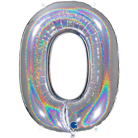 Grabo Holographic Silver Number 0 Foil Balloon (40")