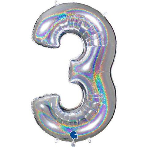 Grabo Holographic Silver Number 3 Foil Balloon (40")