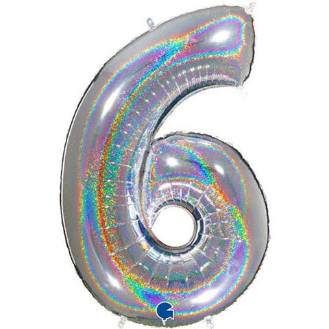 Grabo Holographic Silver Number 6 Foil Balloon (40")