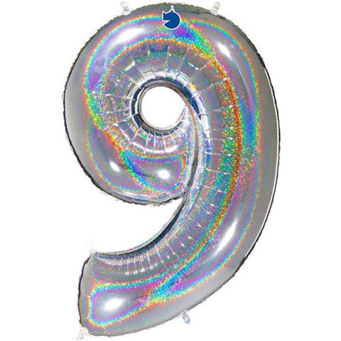 Grabo Holographic Silver Number 9 Foil Balloon (40")