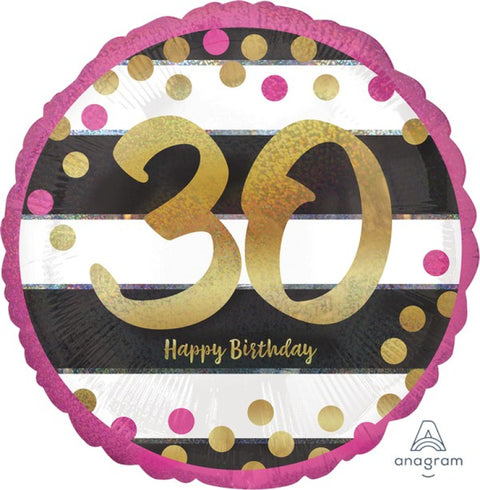 Holographic Pink & Gold Age 30 Foil Balloon (18")