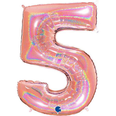 Grabo Holographic Rose Gold Number 5 Foil Balloon (40")