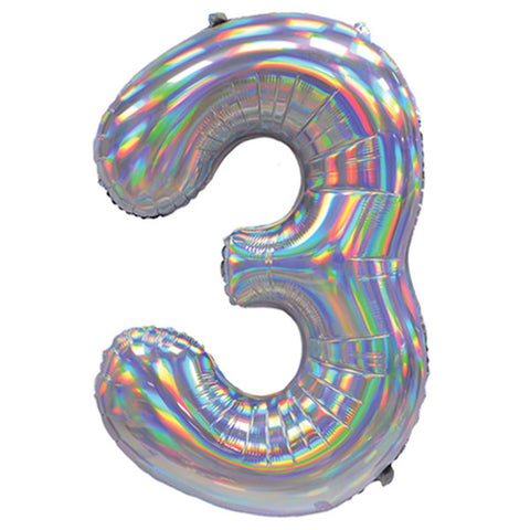 Sensations Iridescent Silver Number 3 Foil Balloon (30")