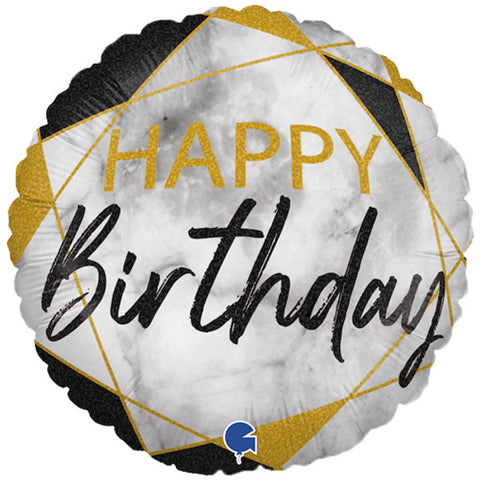 Marble Mate Black Happy Birthday Foil Balloon (18")