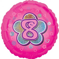 Pink Glitter Flower Age 8 Foil Balloon (18")
