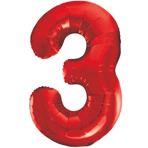 Unique Red Number 3 Foil Balloon (34")