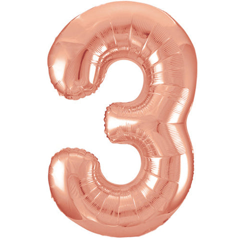 Unique Rose Gold Number 3 Foil Balloon (34")
