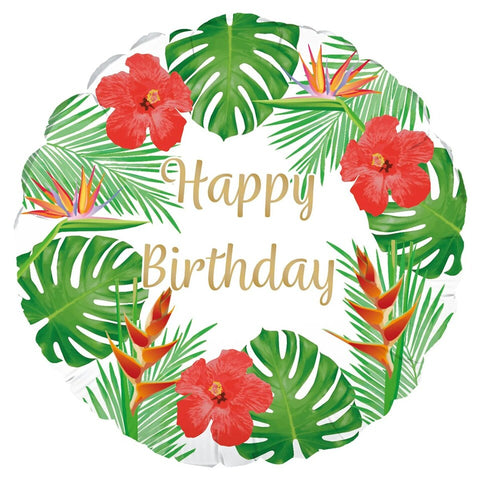 Happy Birthday Tropical Print Round Foil Balloon (18")