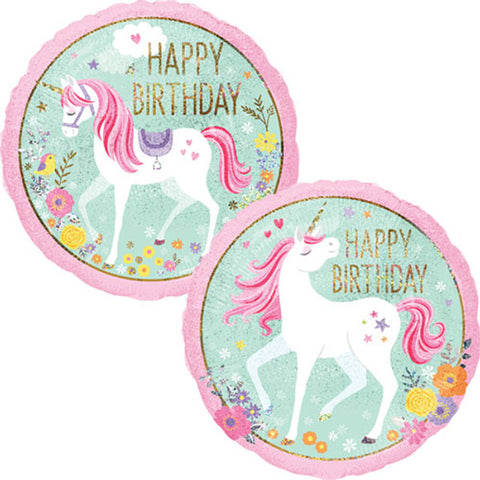 Happy Birthday Holographic Unicorn Round Foil (18")