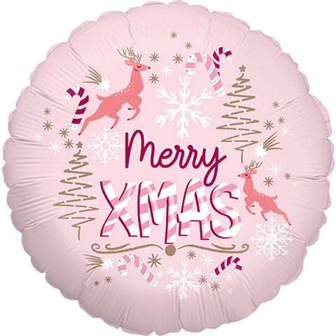 Merry Xmas Pink Foil Balloon (18")